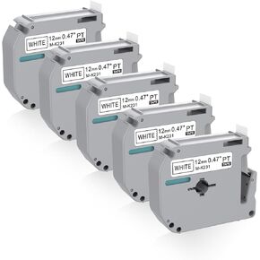 5 X M-K231 Label Tape Replacement for Brother Label Maker Tape, Compatible with Brother P-Touch Label Tape,M Tape MK231 12mm 0.47 White for PT-M95 PT-70BM PT-90 PT-85 PT65 45
