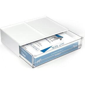 Printer Paper Holder Desk Organizer with Drawer, Stackable Desktop Storage Drawers 13.5 inch Wide - Pearl White (1 PCS)