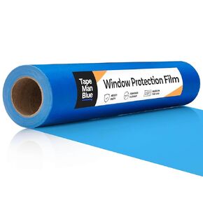 Window Protection Film, 24 inch x 600 feet, Made in The USA, Strongest and Most Durable Window Protection Film for Construction, Blue Self-Adhesive Temporary Glass Protection Tape