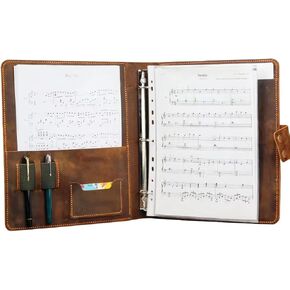 Handmade Leather Sheet Music Binder,Personalized vintage leather music organizer cover,full grain leather concert choir music folder for band Z05-LMF05S