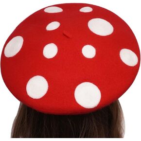 Red Mushroom French Beret Handmade Wool Felt Vintage Artist Hat Classic Cap for Women Halloween Decor Xmas Gift