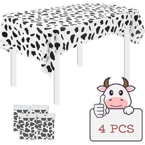 BELMAKS 4PCS Cow Print Table Covers – 54x108 Plastic Table Cover for Cow Theme Birthday Farm Table Cover for Cowboy Theme Party Cow Print Table Cloth Animal Theme Farm Animal Party Tablecovers