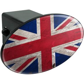 Rustic Distressed United Kingdom British Flag Oval Tow Trailer Hitch Cover Plug Insert