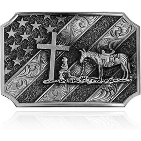 YOQUCOL American USA Flag Religion Horse Horseman Cross Belt Buckle Western Cowboy Belt Buckles for Men Boys
