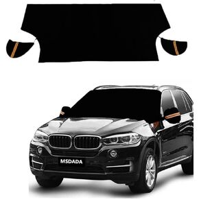 Windshield Snow Cover, Winter Sun Shade Windshield Ice Cover Protector Waterproof with Mirror Snow Covers and Hooks, Dual-Secure Fixture Design, fit for Most Vehicles Cars Trucks Vans and SUVs