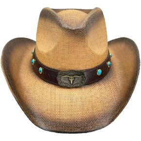 American Western Straw Cowboy Hat Men's Womens Hard Patriotic Classic Hard Shell Sun Protection Hats