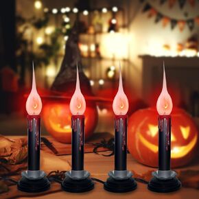 Set of 4 Halloween Electric Window Candles, 5 Inch Window Candle Lamps with 1 Watt Silicone Light Bulbs, Plug in Electric Halloween Candles with Black Plum Iron Base, Turn On/Off Switch Candlesticks