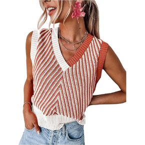 GORGLITTER Women's Colorblock Kint Vest Sleeveless V Neck Sweater Tank Tops