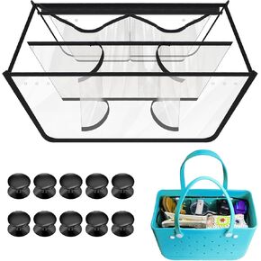 Beach Bag Organizer Original Accessories for Bogg Bag XL, Bogg Bag Divider Storage Bag Suitable for Bogg Bag Large, Insert Inner Bags, Transparent & Black
