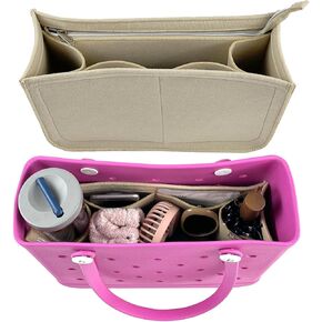 Rubber Beach Bag Organizer Liner for X-Large Bogg Bag/Simply Southern, Felt Insert Divider with Zippered Storage for Bogg Bag Accessories (Large Black)