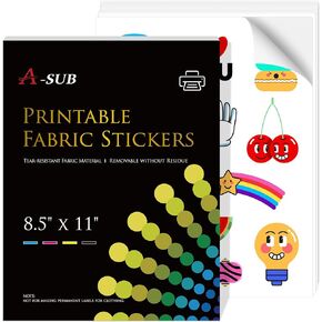 A-SUB Printable Fabric Sticker Paper for Inkjet Printers, 8.5x11 Inches Matte White Waterproof Printable Stciker Paper for Making Custom Stickers 10 Sheets, Tear-resistant