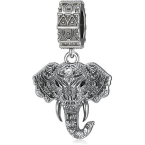 Diamond Elephant Beads Charm for Necklace Bracelet 925 Sterling Silver Elephant Charm Jewelry for Mom Daughter
