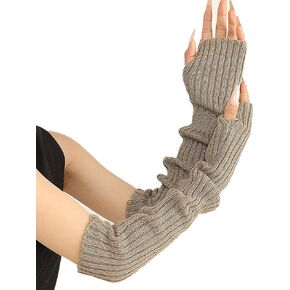 Women Knitted Arm Warmers Long Warm Arm Sleeves Fingerless Thumb Hole Gloves Winter Wrist Warmers Over Elbow Gloves