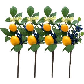 Artificial Lemon Blueberry Plants Branches for Kitchen Party Table Centerpiece Home Decorations (Lemon Blueberry Stems,4pcs)