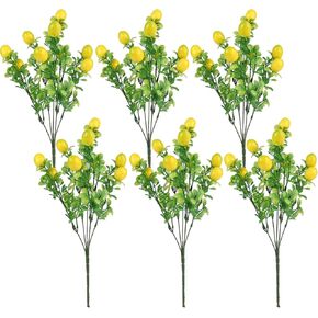 6Pcs Artificial Lemon Branches, Fake Lemon Stems with Green Leaves for Vase Lemon Tree Branch Artificial Yellow Faux Lemon Stems Decor Faux Fruit Table Centerpiece for Home Office Wedding(Yellow)