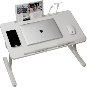 INHABIT UNION Laptop Desk for Bed, Adjustable Lap Desk with Heights and Angles, for Working Reading Writing, Eating, Watching Movies for Bed Sofa Couch Floor(White)