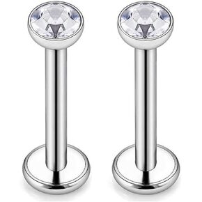 16g G23 Titanium Labret Monroe Lip Rings 3mm CZ Internally Threaded Helix Cartilage Tragus Earring Studs Piercing 10mm