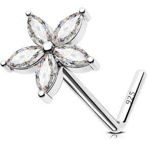 Jewseen 925 Sterling Silver Nose Stud Rings 20g Nose Rings L Shaped Nose Stud Flower Nose Piercing Jewelry for Women Men