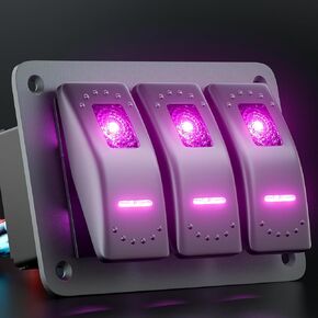 Rocker Switch Panel Aluminum Pre-Wired Toggle Switch Purple Backlit Switches for Automotive Car Marine Boat RV ATV UTV RZR Off Road (4 Gang)…