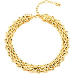 COOLSTEELANDBEYOND Interwoven Braided Link Chain Statement Necklace, Large Collar Necklace Party Dress