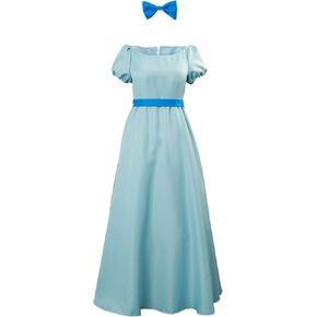 Women Dress Blue Costume Cosplay Girls Summer Dress Blue Dresses With Belt Bow Headwear Halloween Suit Adult