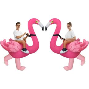 2 Packs Inflatable Flamingo Costume Riding Flamingo Blow-up Suit for Adlut/Halloween Costume/Birthday/Chirstmas