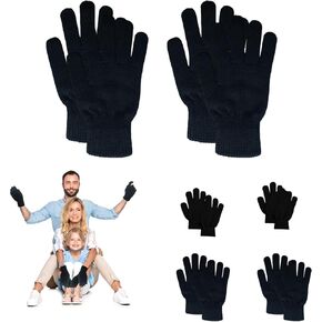 6 Pairs Black Winter Magic Gloves Winter Gloves Stretchy Full Fingers Knitted Gloves, Gloves for Women & Gloves for Men & Gloves for Kids, Each Size L, M, S, Has 2 Pairs - Ideal for a Family of Three