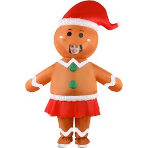 Inflatable Gingerbread Man Costume Christmas Adult Unisex Blow Up Funny Outfit Giant Halloween Xmas Character Cosplay Party Suit for Men Women