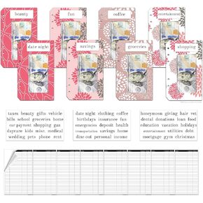 A6 Budget Binder Refill Kit | 8 Premium Card Stock Budgeting A6 Envelopes w/Clear Plastic Windows & Velcro Close, Kiss-Cut Category Stickers, & 8 Replacement Ledger Stickers (Dahlia)