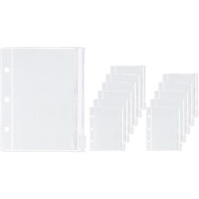 12pcs Mini Binder Pockets, Translucent PVC Zipper Binder Pouches, Loose Leaf 3 Holes Cash Budget Envelopes for Protectors Organize Photos, Cards, Bills (Frost)