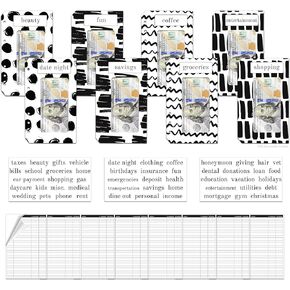 A6 Budget Binder Refill Kit | 8 Premium Card Stock Budgeting A6 Envelopes w/Clear Plastic Windows & Velcro Close, Kiss-Cut Category Stickers, & 8 Replacement Ledger Stickers (Dots & Lines)