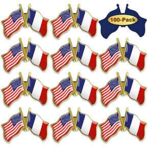 6/12/50/100 Pack-American French France Friendship Flag Pins Bulk -1.5"