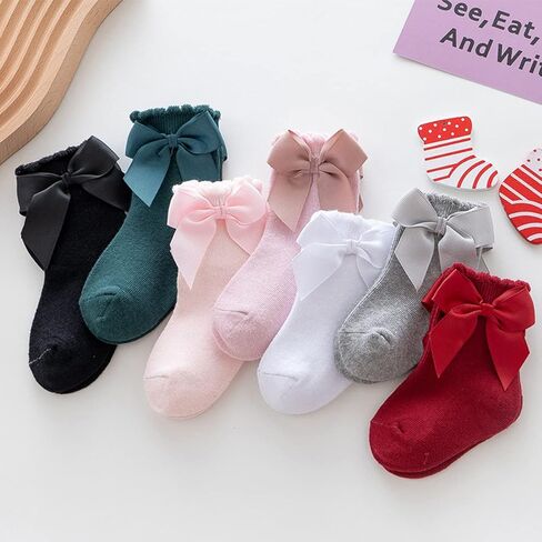 جوارب CozyWay للفتيات الصغيرات للكاحل على شكل فيونكة جوارب قطنية للأطفال الرضع 6 أزواج للفتيات in Kuwait