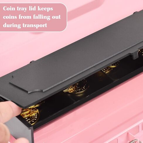 صندوق نقود مع غطاء صينية للعملات المعدنية وقفل مجمع - وردي in Kuwait