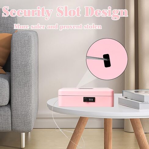 صندوق نقود مع غطاء صينية للعملات المعدنية وقفل مجمع - وردي in Kuwait