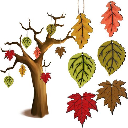 24 Pieces Fall Tree Ornaments Thanksgiving Wooden Maple Leaves Ornaments Fall Maple Leaves Wood Crafts Autumn Wooden Maple Leaf Hanging Decorations for Thanksgiving Autumn Fall Harvest Decorations in Saudi Arabia