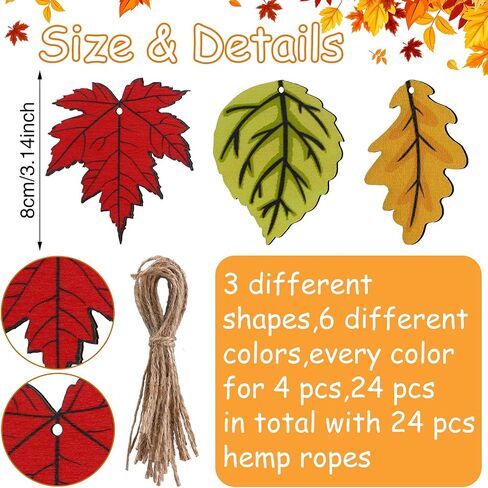24 Pieces Fall Tree Ornaments Thanksgiving Wooden Maple Leaves Ornaments Fall Maple Leaves Wood Crafts Autumn Wooden Maple Leaf Hanging Decorations for Thanksgiving Autumn Fall Harvest Decorations in Saudi Arabia