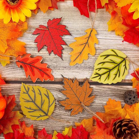 24 Pieces Fall Tree Ornaments Thanksgiving Wooden Maple Leaves Ornaments Fall Maple Leaves Wood Crafts Autumn Wooden Maple Leaf Hanging Decorations for Thanksgiving Autumn Fall Harvest Decorations in Saudi Arabia