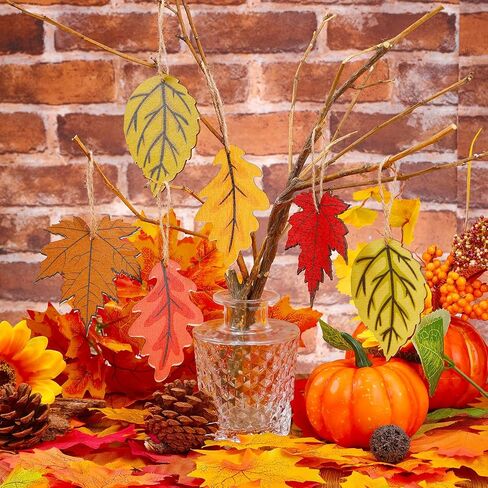 24 Pieces Fall Tree Ornaments Thanksgiving Wooden Maple Leaves Ornaments Fall Maple Leaves Wood Crafts Autumn Wooden Maple Leaf Hanging Decorations for Thanksgiving Autumn Fall Harvest Decorations in Saudi Arabia