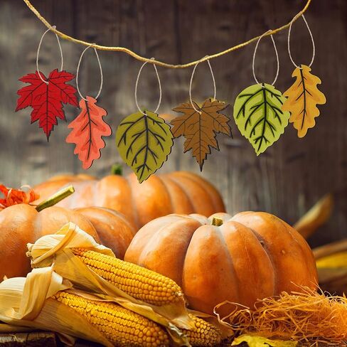 24 Pieces Fall Tree Ornaments Thanksgiving Wooden Maple Leaves Ornaments Fall Maple Leaves Wood Crafts Autumn Wooden Maple Leaf Hanging Decorations for Thanksgiving Autumn Fall Harvest Decorations in Saudi Arabia