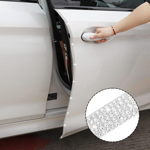 TOMALL Bling Car Door Guard Crash Bumper Crystal Anti-Scratch Strip ملصق كريستالي باب السيارة ممتص الصدمات ملحقات DIY للديكور الداخلي والخارجي ملحقات التصميم باللون الأبيض in Saudi Arabia