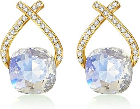 YONVUN Austrian Crystal Drop Dangle Earrings | Plated 18K/Rose Gold Zircon Gemstone Birthstone Hanging Dangly Stud Earrings Jewelry Gift for Wife Mom Daughter Girlfriend in Kuwait