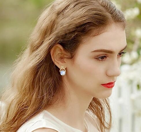 YONVUN Austrian Crystal Drop Dangle Earrings | Plated 18K/Rose Gold Zircon Gemstone Birthstone Hanging Dangly Stud Earrings Jewelry Gift for Wife Mom Daughter Girlfriend in Kuwait