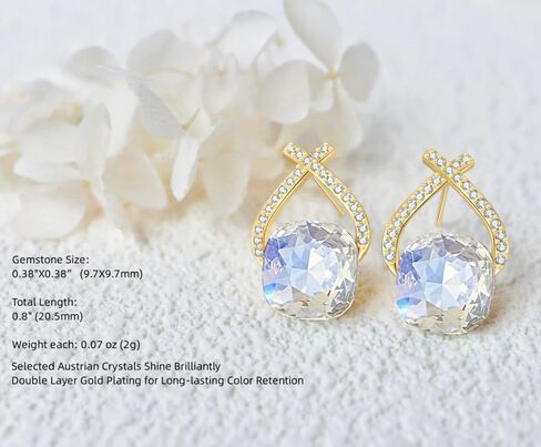 YONVUN Austrian Crystal Drop Dangle Earrings | Plated 18K/Rose Gold Zircon Gemstone Birthstone Hanging Dangly Stud Earrings Jewelry Gift for Wife Mom Daughter Girlfriend in Kuwait