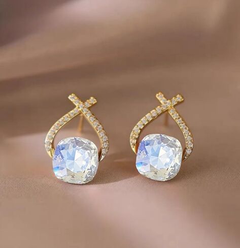 YONVUN Austrian Crystal Drop Dangle Earrings | Plated 18K/Rose Gold Zircon Gemstone Birthstone Hanging Dangly Stud Earrings Jewelry Gift for Wife Mom Daughter Girlfriend in Kuwait