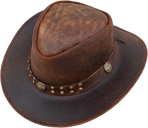قبعة رعاة البقر الغربية من الجلد البني للرجال والنساء، قبعة Steampunk مرصعة بقبعة Deadman Top Hat لجميع القديسين in Kuwait