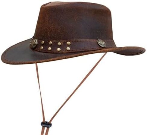 قبعة رعاة البقر الغربية من الجلد البني للرجال والنساء، قبعة Steampunk مرصعة بقبعة Deadman Top Hat لجميع القديسين in Kuwait