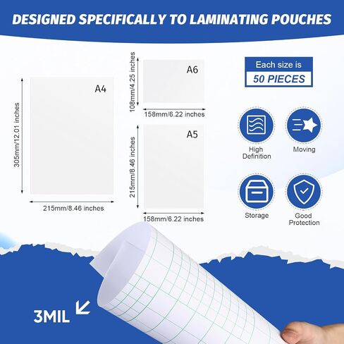 150 Pack Self Adhesive Laminating Sheets A4 A5 A6 Size Clear Laminate Sheets, No Heat, No Machine Needed 3mil Laminate Sheets for Letter, Photo, ID Badge, Certificates and Cards in Saudi Arabia