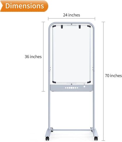 VIZ-PRO سبورة بيضاء مغناطيسية متنقلة مزدوجة الجوانب، مقاس 24 × 36 بوصة، اتجاه عمودي، إطار وحامل من الألومنيوم in Kuwait
