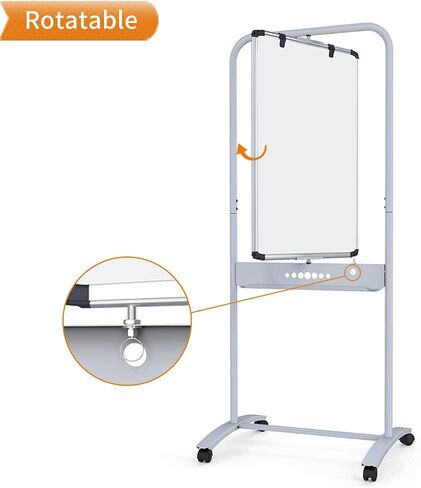 VIZ-PRO سبورة بيضاء مغناطيسية متنقلة مزدوجة الجوانب، مقاس 24 × 36 بوصة، اتجاه عمودي، إطار وحامل من الألومنيوم in Kuwait